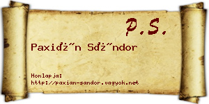 Paxián Sándor névjegykártya